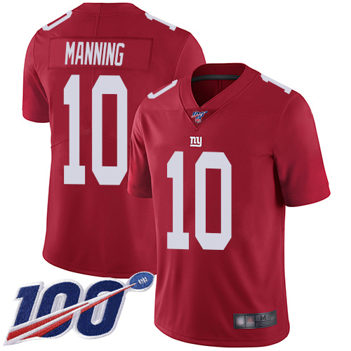 Men New York Giants 10 Eli Manning Red Limited Red Inverted Legend 100th Season Football NFL Jersey